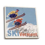 Ski Vermont Vintage Skiers Ceramic Coaster