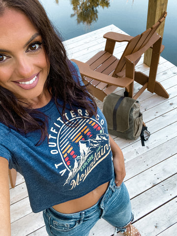 Discover Comfort and Style: Explore the Mountains Crop Tee by Vermont Outfitters
